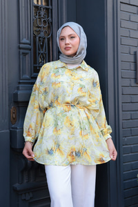 Etnik Desenli Gömlek Sarı