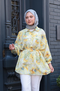 Etnik Desenli Gömlek Sarı