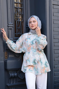 Etnik Desenli Gömlek Yeşil