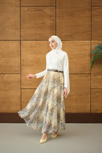 Etnik Desenli Sim Detay Kemerli Etek Sarı