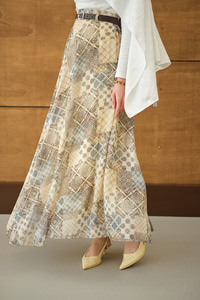 Etnik Desenli Sim Detay Kemerli Etek Sarı