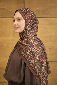 Etnik Yaprak Desen Şal Acı Kahve