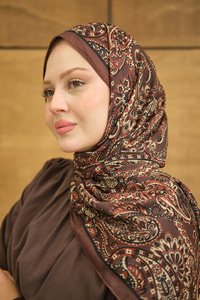 Etnik Yaprak Desen Şal Acı Kahve