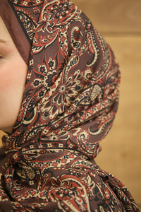 Etnik Yaprak Desen Şal Acı Kahve