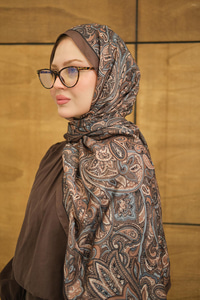 Etnik Yaprak Desen Şal Açık Kahve