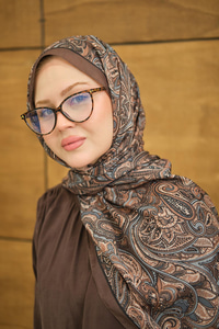 Etnik Yaprak Desen Şal Açık Kahve