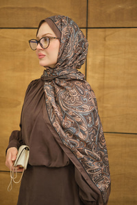 Etnik Yaprak Desen Şal Açık Kahve