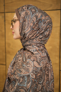 Etnik Yaprak Desen Şal Açık Kahve