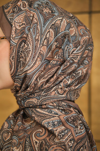 Etnik Yaprak Desen Şal Açık Kahve