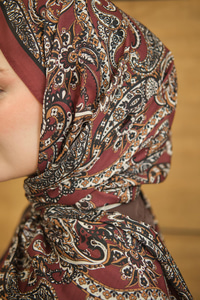 Etnik Yaprak Desen Şal Bordo