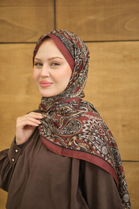 Etnik Yaprak Desen Şal Bordo