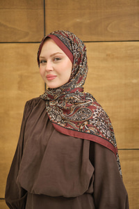 Etnik Yaprak Desen Şal Bordo