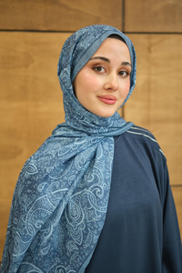 Etnik Yaprak Desen Şal İndigo Mavi