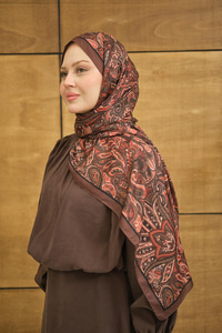 Etnik Yaprak Desen Şal Kahverengi