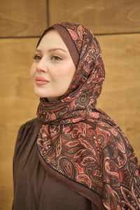 Etnik Yaprak Desen Şal Kahverengi