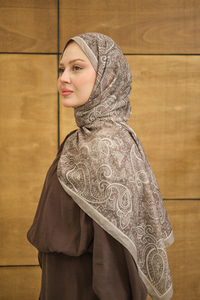 Etnik Yaprak Desen Şal Koyu Gri