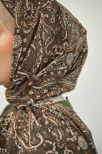 Etnik Yaprak Desen Şal Koyu Vizon