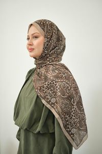 Etnik Yaprak Desen Şal Koyu Vizon