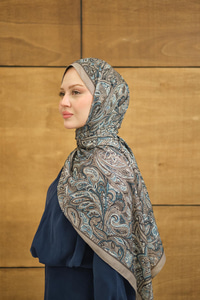 Etnik Yaprak Desen Şal Kül