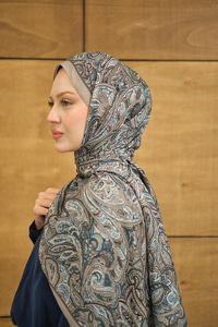 Etnik Yaprak Desen Şal Kül