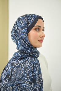 Etnik Yaprak Desen Şal Lacivert