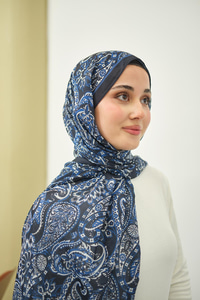 Etnik Yaprak Desen Şal Lacivert