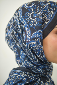 Etnik Yaprak Desen Şal Lacivert