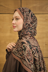 Etnik Yaprak Desen Şal Mocha