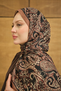 Etnik Yaprak Desen Şal Mocha