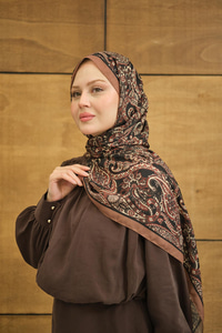 Etnik Yaprak Desen Şal Mocha