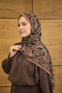 Etnik Yaprak Desen Şal Mocha