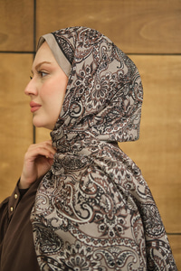 Etnik Yaprak Desen Şal Vizon