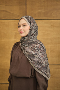 Etnik Yaprak Desen Şal Vizon