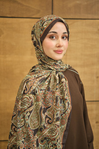 Etnik Yaprak Desen Şal Yeşil