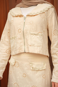 Fermuar Detay Etekli Takım Krem