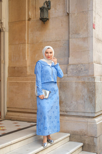 Fermuar Detay Etekli Takım Mavi