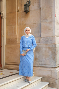 Fermuar Detay Etekli Takım Mavi