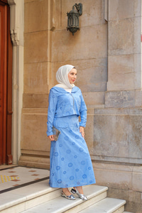 Fermuar Detay Etekli Takım Mavi