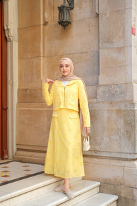 Fermuar Detay Etekli Takım Sarı
