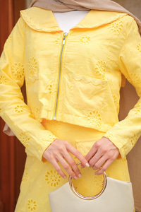 Fermuar Detay Etekli Takım Sarı