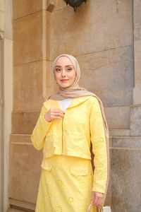 Fermuar Detay Etekli Takım Sarı