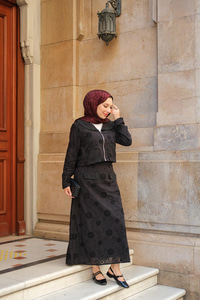 Fermuar Detay Etekli Takım Siyah