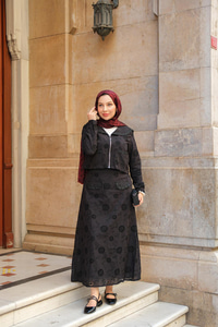 Fermuar Detay Etekli Takım Siyah