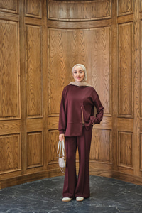 Fermuar Detay İkili Takım Bordo