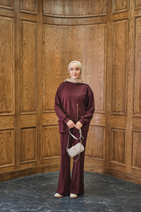 Fermuar Detay İkili Takım Bordo