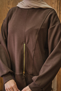 Fermuar Detay İkili Takım Kahverengi