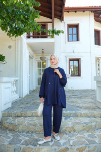 Fermuar Detay İkili Takım Lacivert