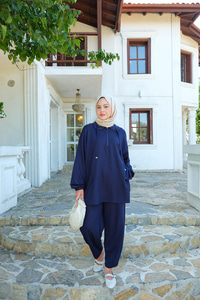 Fermuar Detay İkili Takım Lacivert