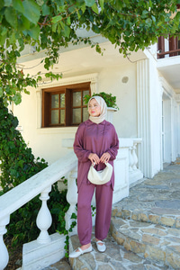 Fermuar Detay İkili Takım Mürdüm