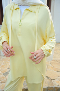 Fermuar Detay İkili Takım Sarı